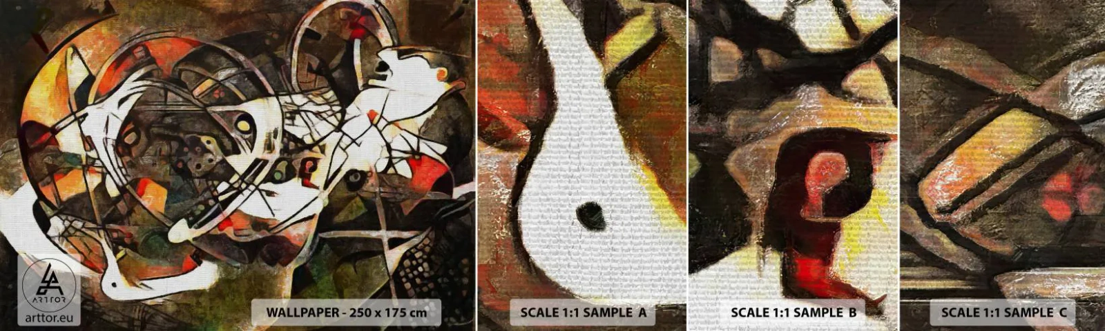 Muestra de fotomural autoadhesivo Deluxe Sticker - ¿Oyes el movimiento? - Abstracción, Cubismo, Pedazo - 100x30 cm