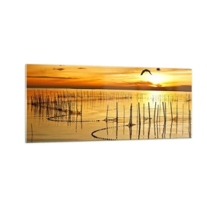 Cuadro sobre vidrio - Impresiones sobre Vidrio - Horizonte naranja - 100x40 cm