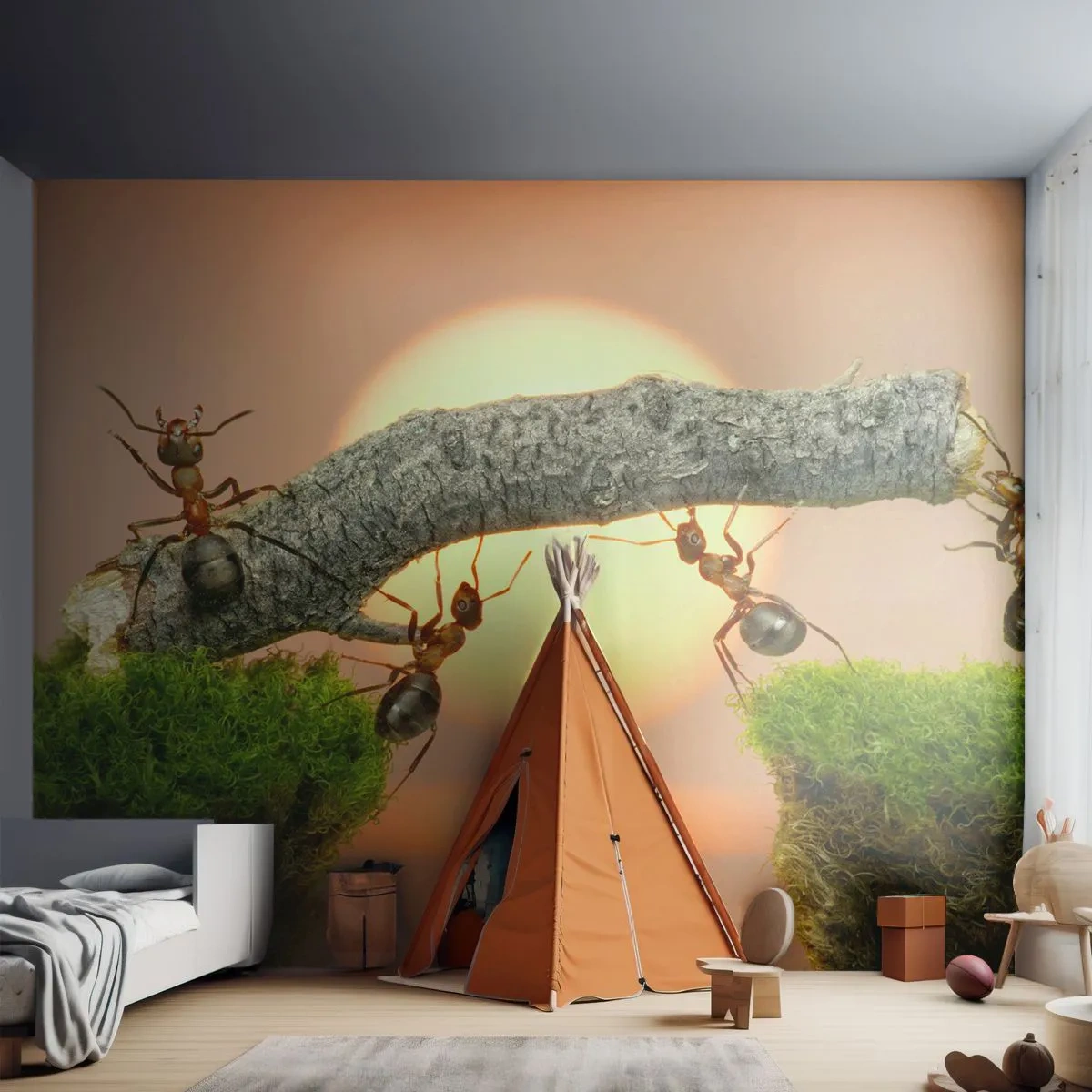 Fotomural Premium Canvas - Trabajar juntos con alegría - Naturaleza, hormigas, Atardecer - 200x140 cm