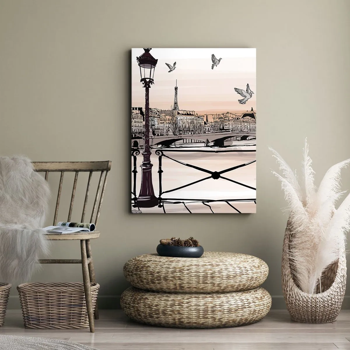 Cuadro sobre lienzo - Impresión de Imagen - Vista parisina con una linterna y un puente. - 50x70cm - Sobre los tejados de París - Decoración de pared moderna para salón y dormitorio ARTTOR