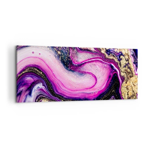 Cuadro sobre lienzo - Impresión de Imagen - Ondas abstractas en tonos morados y dorados. - 120x50cm - Un momento abstracto - Decoración de pared moderna para salón y dormitorio ARTTOR