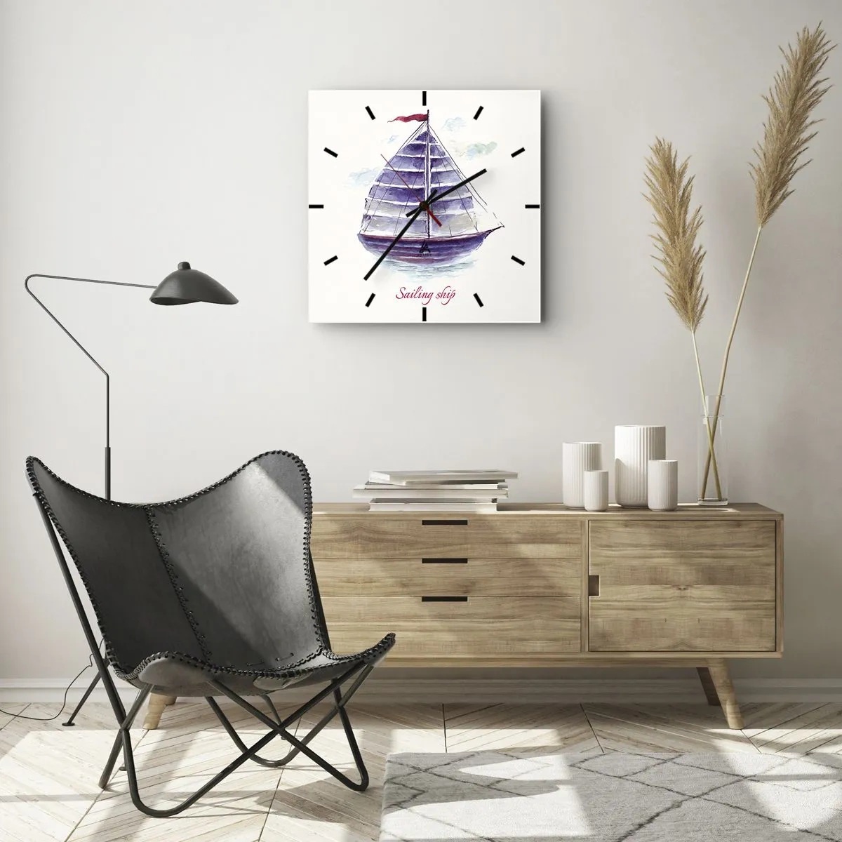 Reloj de pared - Reloj de vidrio - Velas izadas y aguas tranquilas - 40x40 cm