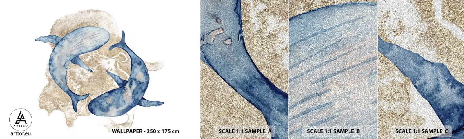 Muestra de fotomural Premium Sand - ¿Amistad o amor? - delfines, Abstracción, Pedazo - 100x30 cm