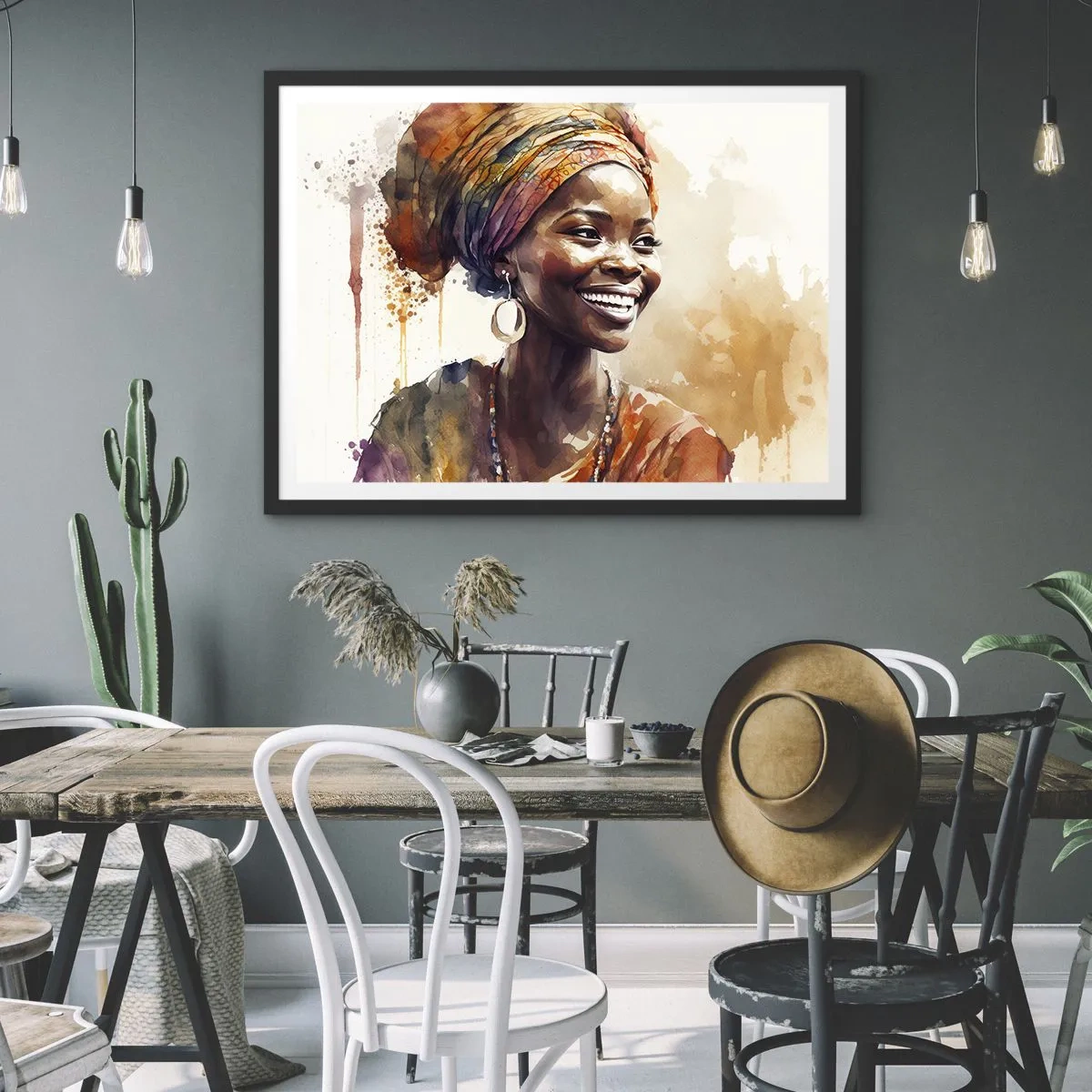 Póster en marco negro - Reina africana - 50x40 cm