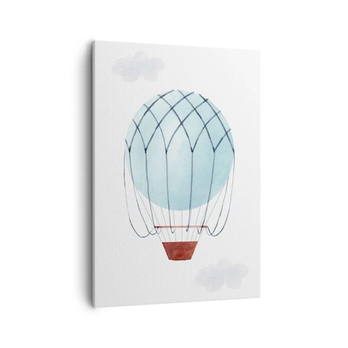 Cuadro sobre lienzo - Impresión de Imagen - Un globo pintado a mano sobre un fondo de delicadas nubes. - 50x70cm - Acariciando las nubes - Decoración de pared moderna para salón y dormitorio ARTTOR