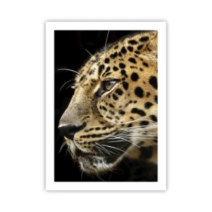 Póster - Perfil de un leopardo sobre un fondo oscuro - 50x70cm - Tranquilo, concentrado, preparado - Decoración de pared moderna para salón y dormitorio ARTTOR