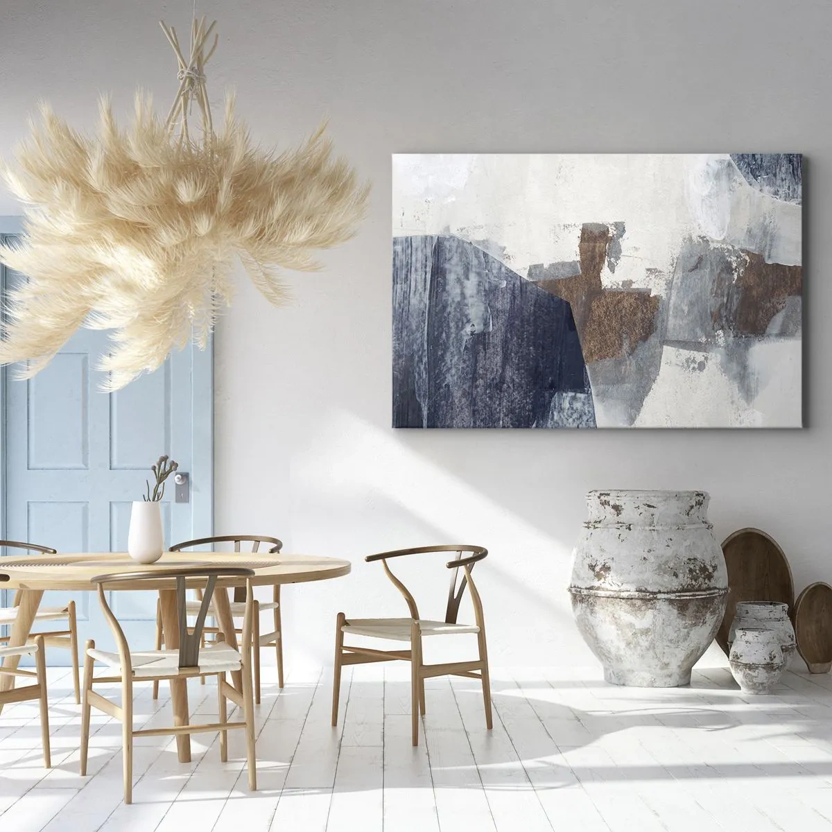 Cuadro sobre lienzo - Impresión de Imagen - Formas abstractas en tonos azules y marrones. - 120x80cm - Formas azules y marrones - Decoración de pared moderna para salón y dormitorio ARTTOR