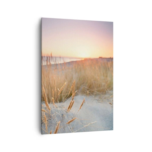 Cuadro sobre lienzo - Impresión de Imagen - Playa al atardecer con hierbas altas - 70x100cm - Dulce nana del Báltico - Decoración de pared moderna para salón y dormitorio ARTTOR