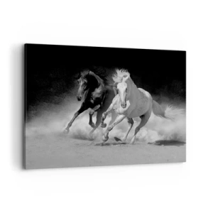 Cuadro sobre lienzo - Impresión de Imagen - Caballos corriendo en blanco y negro - 100x70cm - El galope de la libertad - Decoración de pared moderna para salón y dormitorio ARTTOR