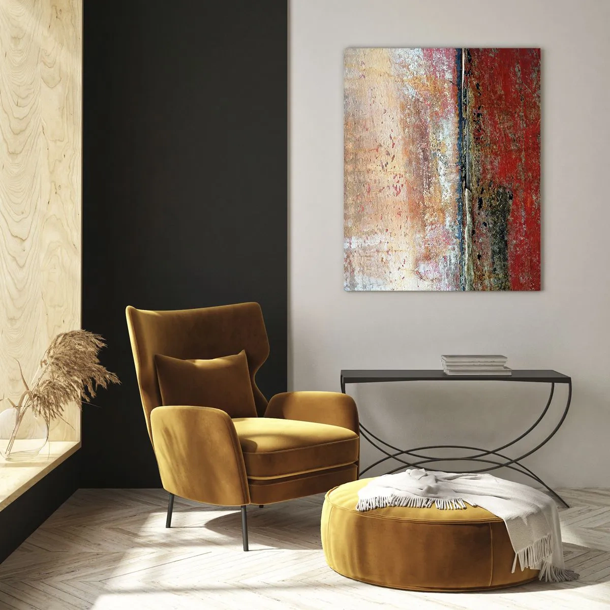 Cuadro sobre vidrio - Impresiones sobre Vidrio - Textura abstracta en tonos rojos y ocres. - 50x70cm - Tal vez sea el mar - Decoración de pared moderna para salón y dormitorio ARTTOR