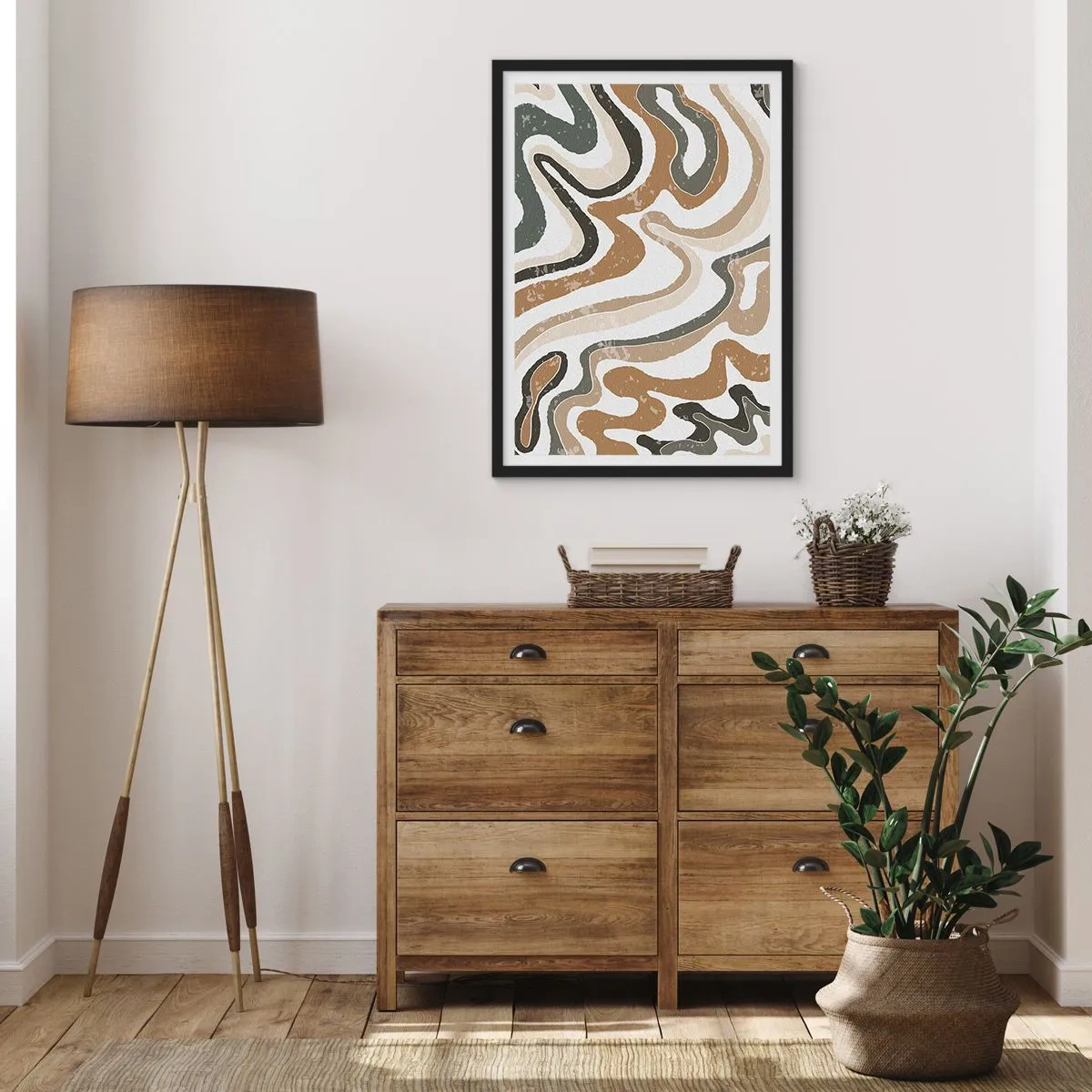 Póster en marco negro - Patrones orgánicos abstractos en tonos tierra - 50x70cm - Meandros de colores terrosos - Decoración de pared moderna para salón y dormitorio ARTTOR