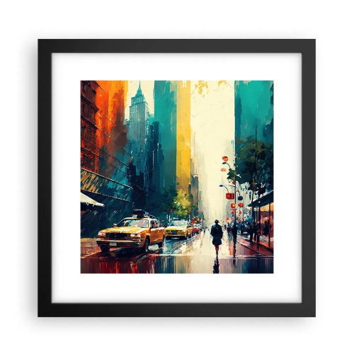 Póster en marco negro - Nueva York - hasta la lluvia es colorida - 30x30 cm