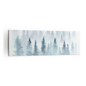 Cuadro sobre lienzo - Impresión de Imagen - Bosques de coníferas bañados por una delicada niebla. - 160x50cm - Envuelto en la niebla - Decoración de pared moderna para salón y dormitorio ARTTOR