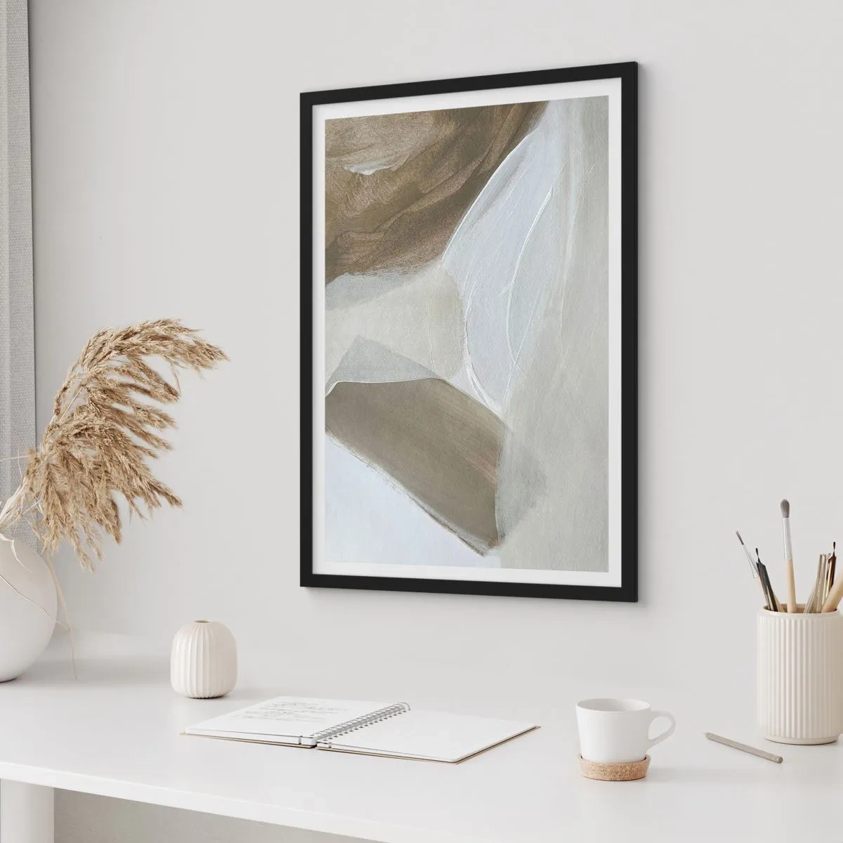 Póster en marco negro - Ola de blanco - 70x100 cm