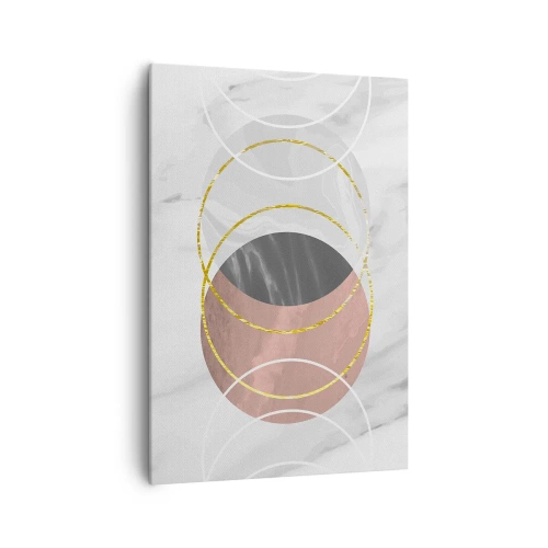 Cuadro sobre lienzo - Impresión de Imagen - Composición geométrica abstracta con círculos y detalles metálicos. - 70x100cm - Música de las esferas - Decoración de pared moderna para salón y dormitorio ARTTOR
