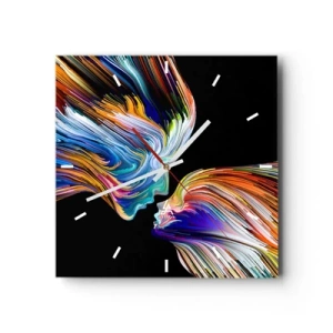 Reloj de pared - Reloj de vidrio - Siluetas coloridas de rostros en secuencias dinámicas sobre un fondo negro - 30x30cm - Una fusión de energía y luz - Decoración de pared moderna para salón y dormitorio ARTTOR