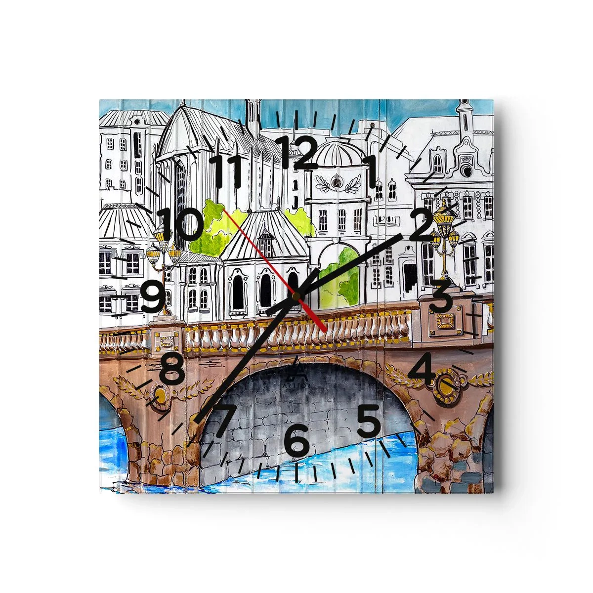 Reloj de pared - Reloj de vidrio - Una ciudad de dibujo - 30x30 cm