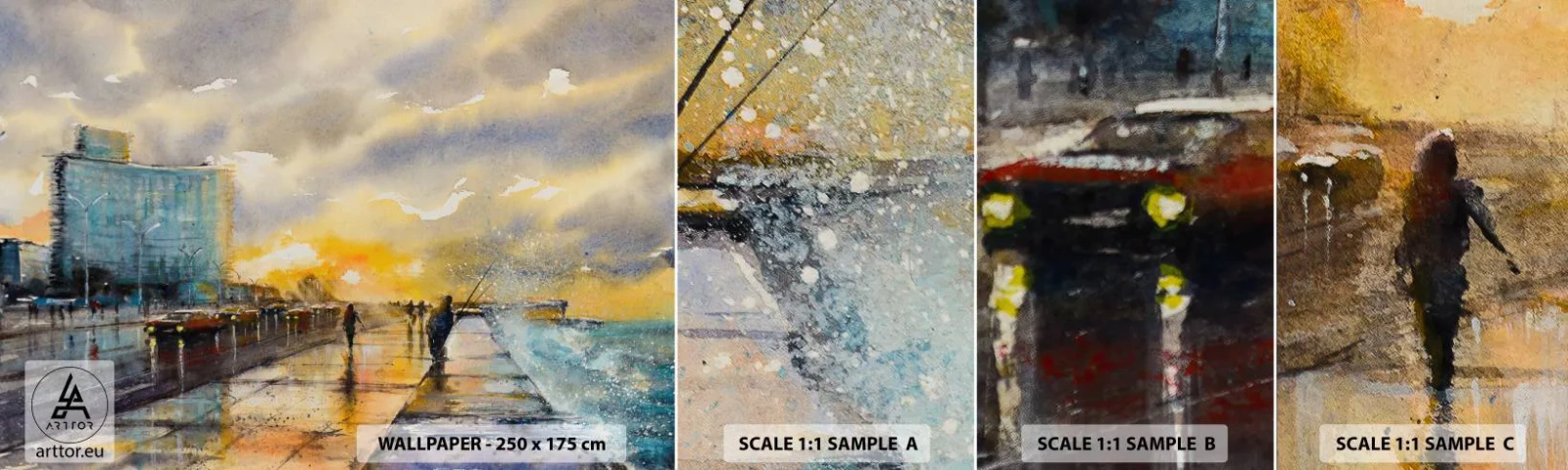 Muestra De Fotomural Standard Eco - Vida en la orilla - Paisaje, Pedazo, Atardecer - 100x30 cm