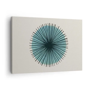 Cuadro sobre lienzo - Impresión de Imagen - Forma circular abstracta con rayos azules - 70x50cm - Radiante en azul - Decoración de pared moderna para salón y dormitorio ARTTOR