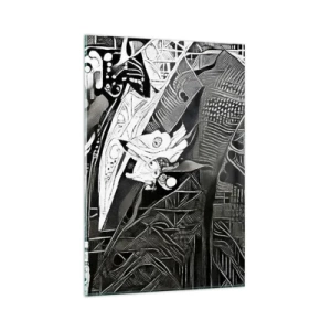 Cuadro sobre vidrio - Impresiones sobre Vidrio - Elegante abstracción de un hombre con traje en blanco y negro. - 80x120cm - Solo un hombre aparentemente gris - Decoración de pared moderna para salón y dormitorio ARTTOR