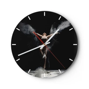 Reloj de pared - Reloj de vidrio - Una bailarina en una pose dinámica rodeada de nubes de polvo. - 30x30cm - Los duendes existen - Decoración de pared moderna para salón, cocina y dormitorio ARTTOR