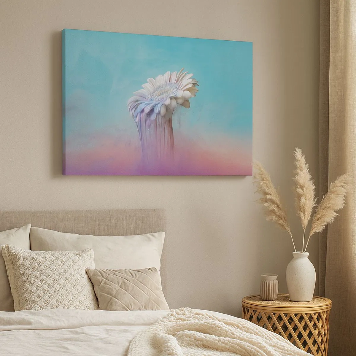 Cuadro sobre lienzo - Impresión de Imagen - Gerbera pastel con efecto difuminado - 70x50cm - El inframundo de las flores - Decoración de pared moderna para salón y dormitorio ARTTOR