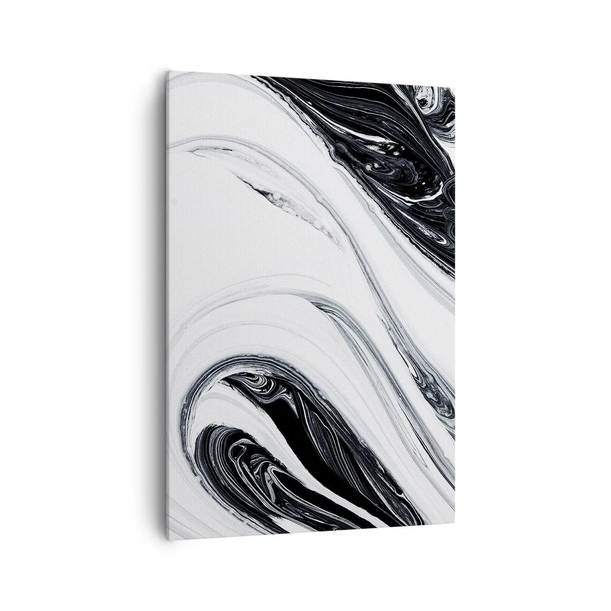 Cuadro sobre lienzo - Impresión de Imagen - Abstracción en blanco y negro con líneas dinámicas y remolinos. - 70x100cm - Combinando opuestos - Decoración de pared moderna para salón y dormitorio ARTTOR