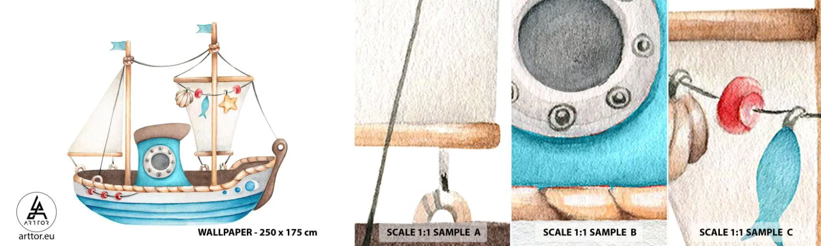 Muestra de fotomural autoadhesivo Deluxe Sticker - A la aventura - Barco, Para niños, Náutico - 100x30 cm
