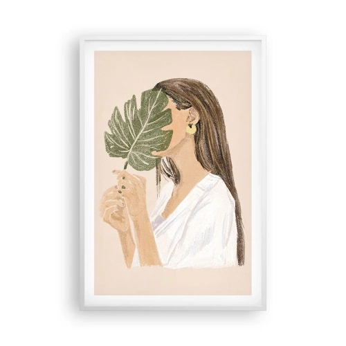 Póster en marco blanco - Retrato misterioso con un abanico - 61x91 cm