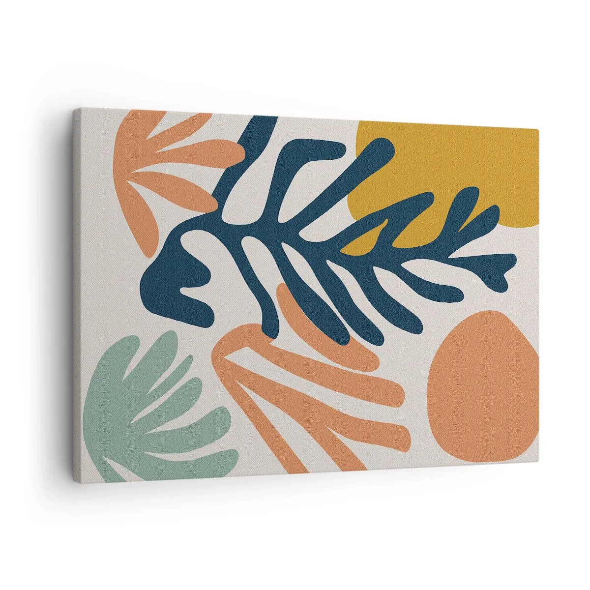 Cuadro sobre lienzo - Impresión de Imagen - Hojas coloridas en estilo abstracto. - 70x50cm - Mares de coral - Decoración de pared moderna para salón y dormitorio ARTTOR