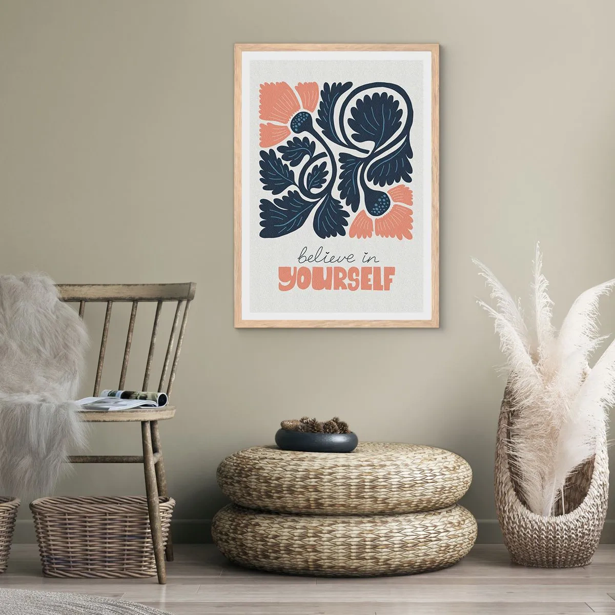 Póster en marco roble claro - Crece y florece - 50x70 cm