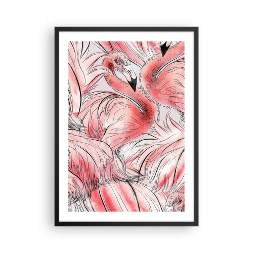 Póster en marco negro - Un sutil estampado de flamencos en tonos rosa. - 50x70cm - Ballet de aves - Decoración de pared moderna para salón y dormitorio ARTTOR