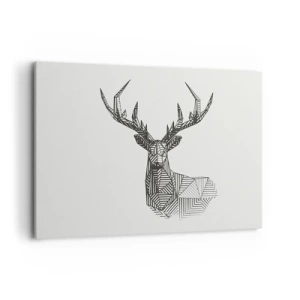 Cuadro sobre lienzo - Impresión de Imagen - Imagen geométrica de un ciervo en un estilo minimalista en blanco y negro. - 120x80cm - Ciervo en estilo cubista - Decoración de pared moderna para salón y dormitorio ARTTOR