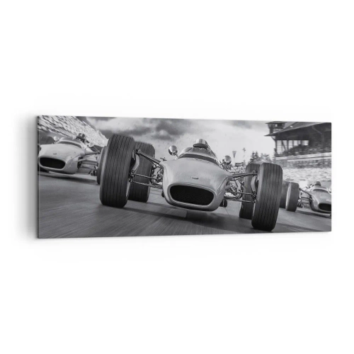 Cuadro sobre lienzo - Impresión de Imagen - Carrera de coches clásicos en movimiento - 140x50cm - ¡Hay poder! - Decoración de pared moderna para salón y dormitorio ARTTOR
