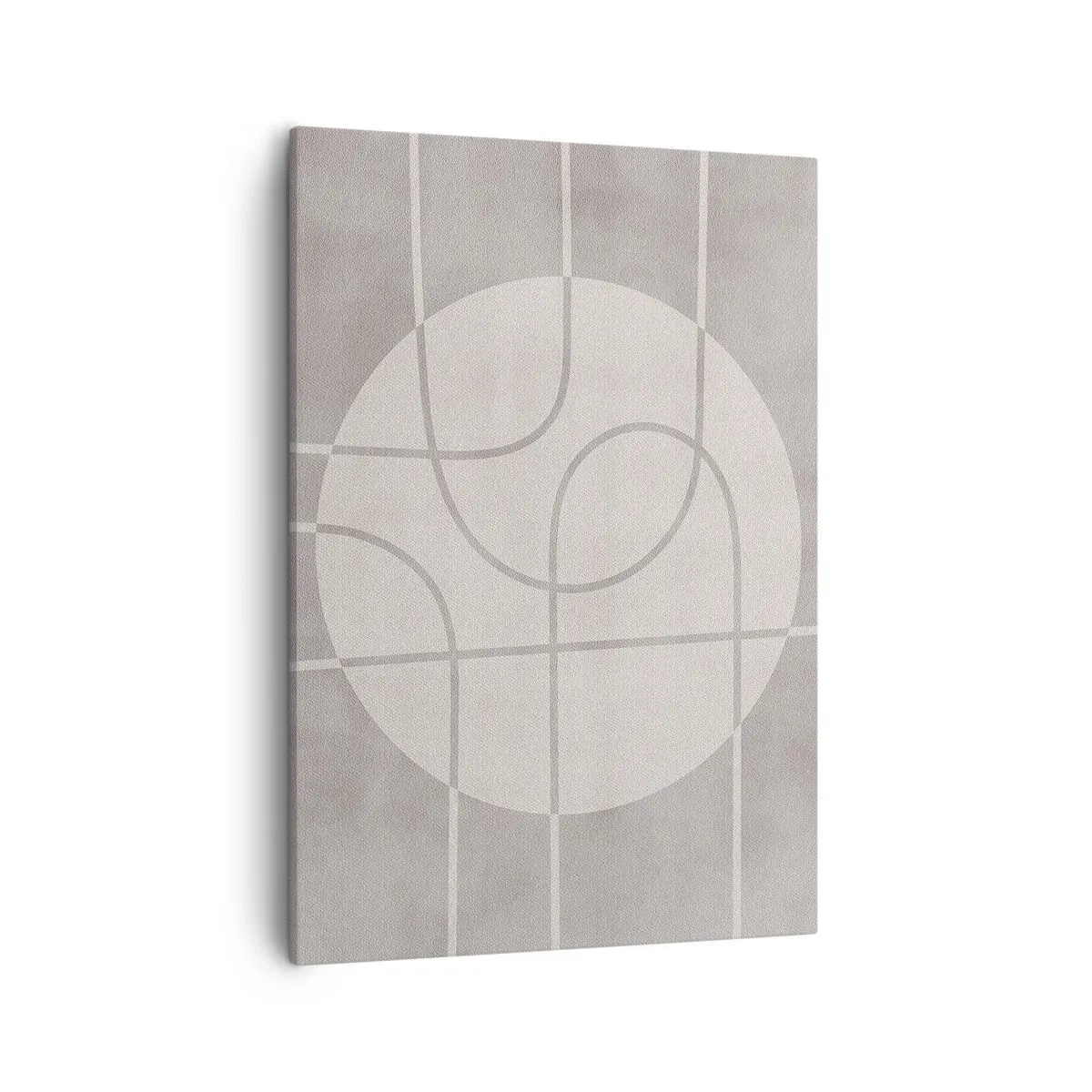 Cuadro sobre lienzo - Impresión de Imagen - Patrón geométrico en tonos grises y blancos. - 50x70cm - Circular y rectilíneo - Decoración de pared moderna para salón y dormitorio ARTTOR