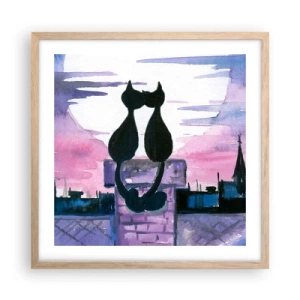 Póster en marco roble claro - Cita bajo la luna - 50x50 cm