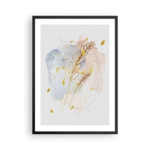 Póster en marco negro - Una delicada composición botánica con detalles dorados. - 50x70cm - Ráfaga dorada - Decoración de pared moderna para salón y dormitorio ARTTOR