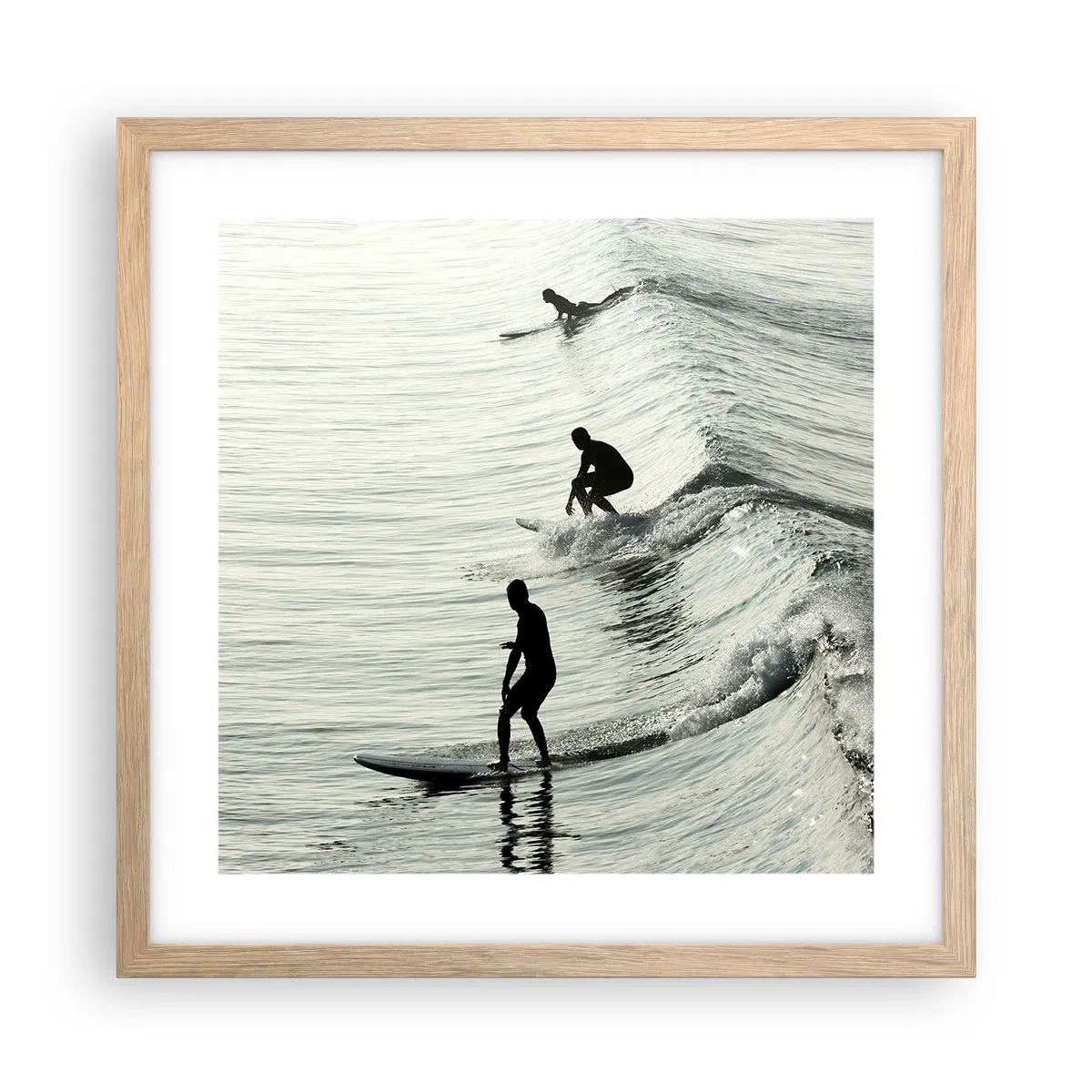 Póster en marco roble claro - Al encuentro de la ola - 40x40 cm