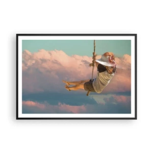 Póster en marco negro - Mujer en un columpio entre nubes rosas - 100x70cm - Jugando en las nubes - Decoración de pared moderna para salón y dormitorio ARTTOR