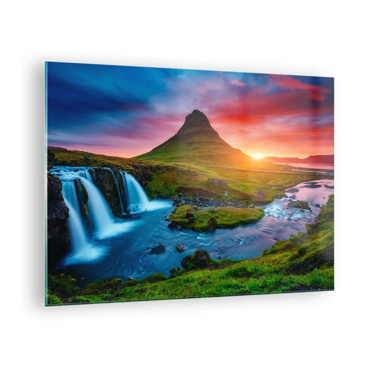 Cuadro sobre vidrio - Impresiones sobre Vidrio - Islandia - fuego y agua - 70x50cm - Islandia - fuego y agua - Decoración de pared moderna para salón y dormitorio ARTTOR