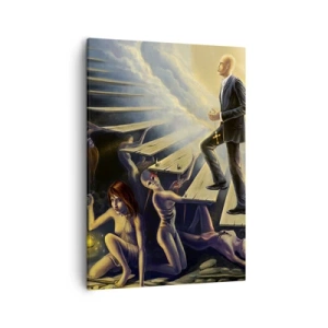 Cuadro sobre lienzo - Impresión de Imagen - Una escena simbólica del camino hacia la luz a través de una escalera destartalada. - 50x70cm - Dantesco viaje hacia la luz - Decoración de pared moderna para salón y dormitorio ARTTOR