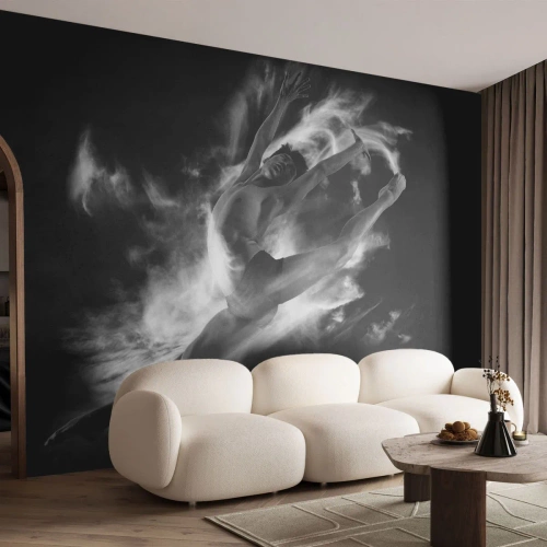 Fotomural Premium Sand - Bailarina en un salto dinámico con efecto de humo. - 100x70cm - El arte del vuelo - Decoración de pared moderna para salón y dormitorio ARTTOR