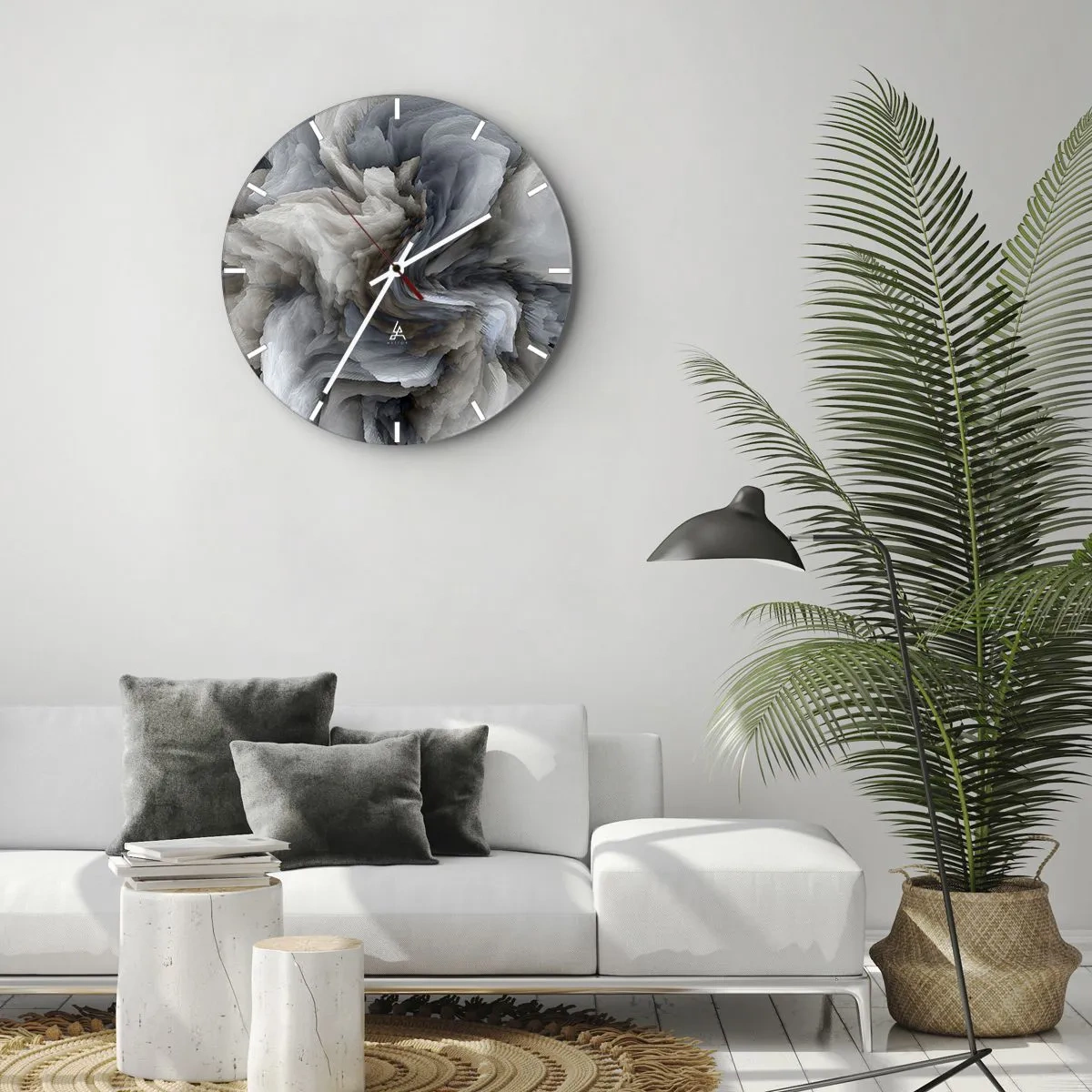 Reloj de pared - Reloj de vidrio - Una forma delicada que se asemeja a una flor hecha de piedra. - 30x30cm - Piedra y flor - Decoración de pared moderna para salón, cocina y dormitorio ARTTOR