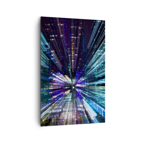 Cuadro sobre lienzo - Impresión de Imagen - Vista dinámica de la ciudad por la noche con efecto de iluminación. - 80x120cm - Cruzando el hiperespacio - Decoración de pared moderna para salón y dormitorio ARTTOR