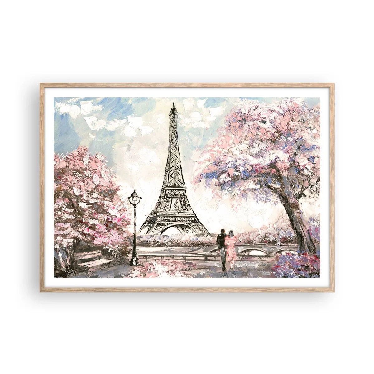 Póster en marco roble claro - Un paseo por París en abril - 100x70 cm