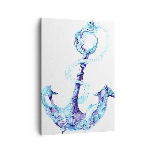 Cuadro sobre lienzo - Impresión de Imagen - Ancla abstracta en tonos azules con detalles náuticos - 50x70cm - Los secretos del mar - Decoración de pared moderna para salón y dormitorio ARTTOR