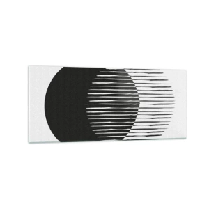 Cuadro sobre vidrio - Impresiones sobre Vidrio - Dos círculos superpuestos con líneas blancas y negras. - 120x50cm - Su alter ego - Decoración de pared moderna para salón y dormitorio ARTTOR