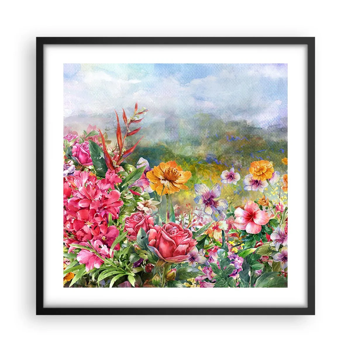 Póster en marco negro - Un jardín enloquecido - 50x50 cm