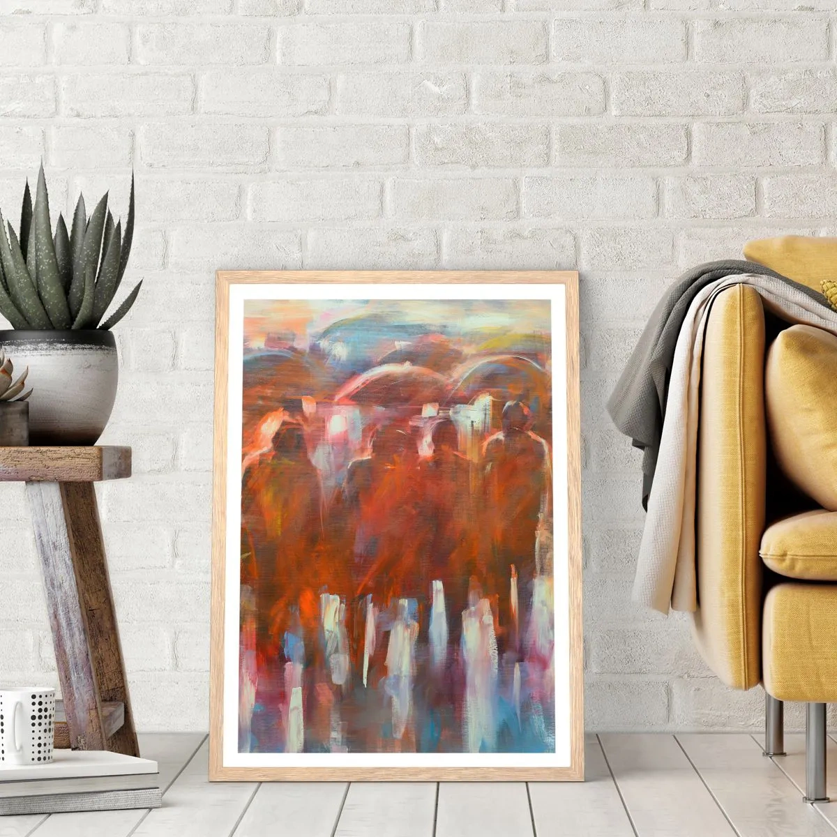 Póster en marco roble claro - Iguales entre la niebla - 50x70 cm