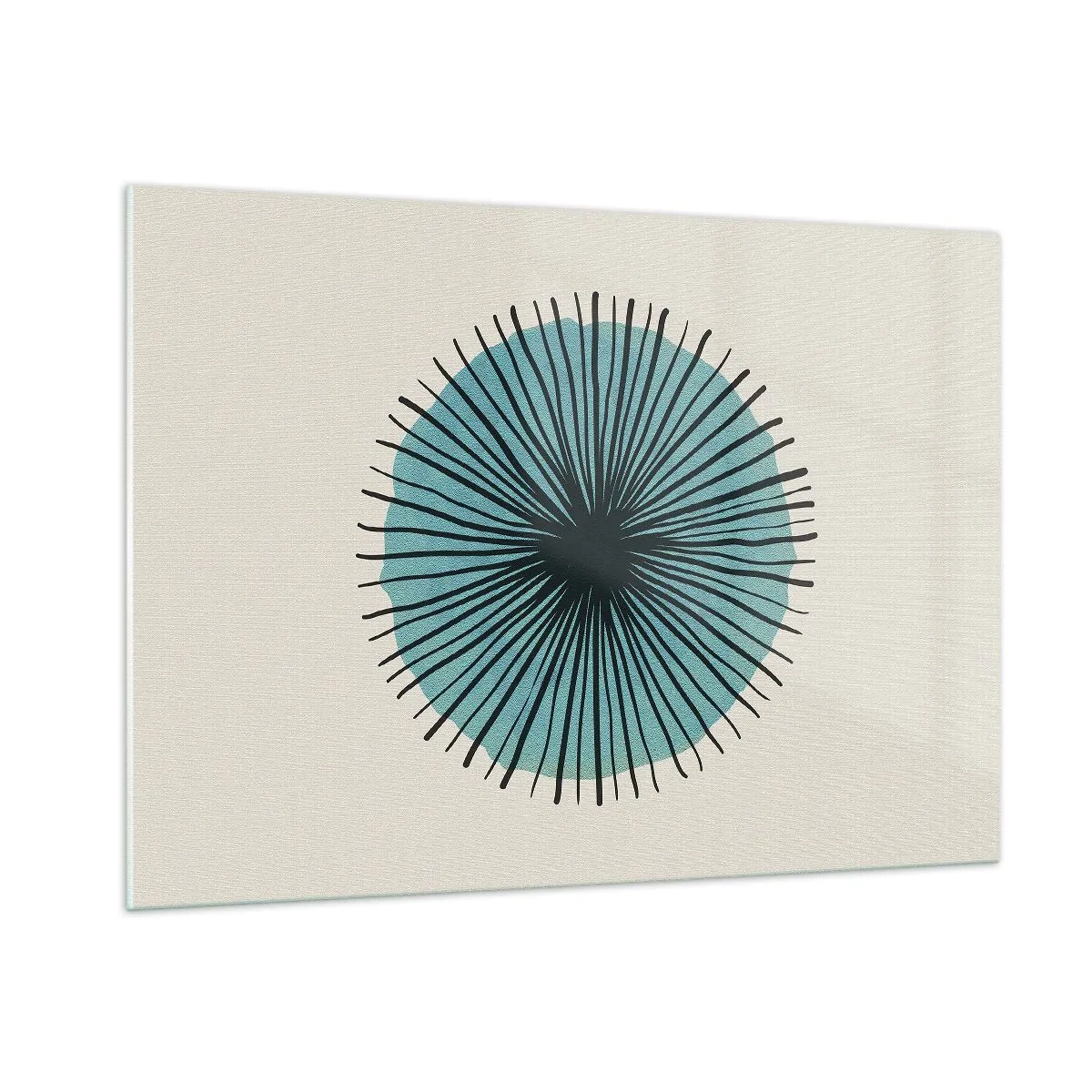 Cuadro sobre vidrio - Impresiones sobre Vidrio - Patrón geométrico en tonos turquesa y negro. - 100x70cm - Radiante en azul - Decoración de pared moderna para salón y dormitorio ARTTOR